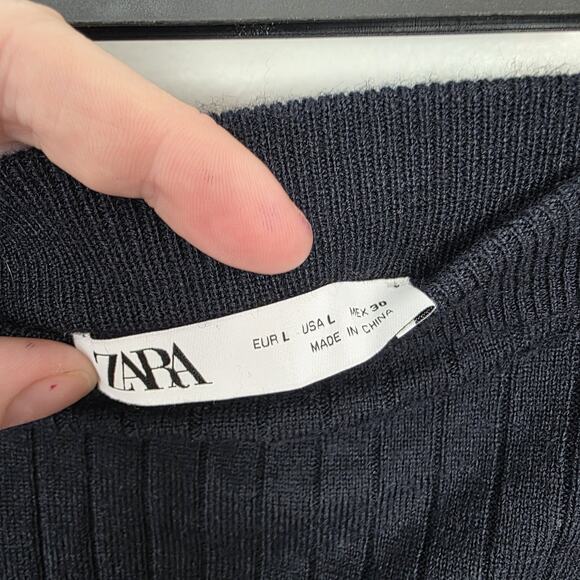 Zara Black Ribbed Fitted Wool Minimalist Quiet Luxury Sweater + Skirt Set Size S - Picture 7 of 9